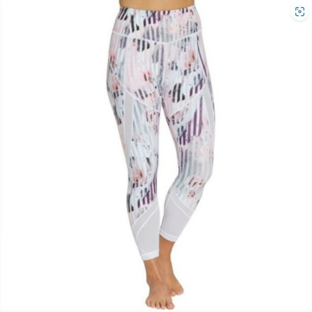Calia‎ by Carrie Underwood Floral Luster Pastel Stripe Mesh Legging Size M - Picture 2 of 10